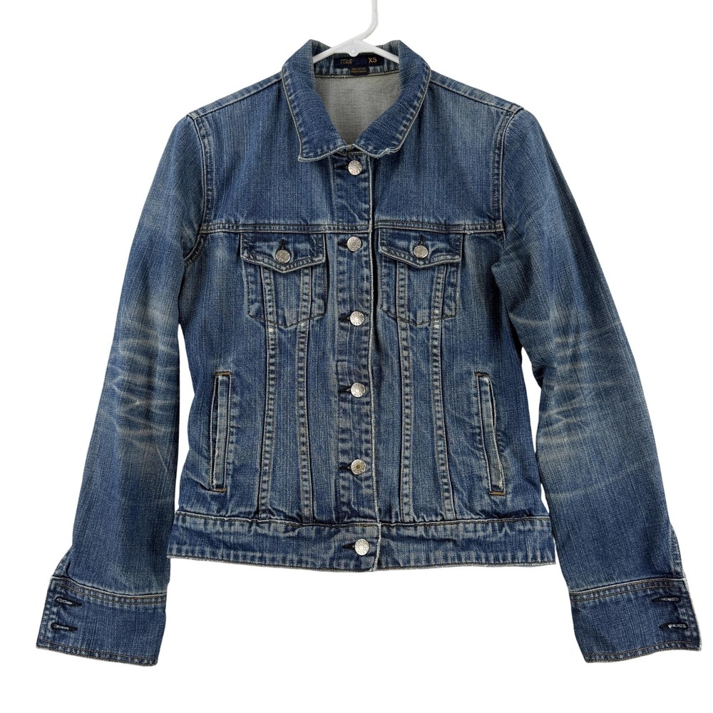 J Crew Denim Jean Jacket Womens XS Blue Classic Trucker Button Front Cotton